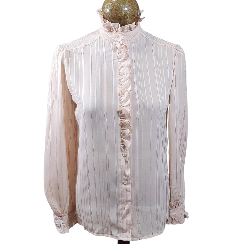 Vintage Casual Corner Button Down Blouse With Ruffles Size 7
